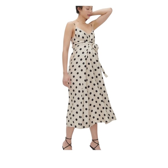 Hatch Maternity The Tori Wrap Dress in Cream and Black Polka Dot - Picture 2 of 11